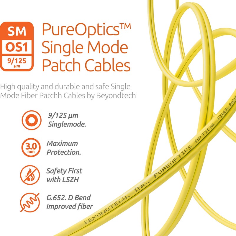 BEYONDTECH 20m (65.6ft) LC to LC Fiber Patch Cable â€“ UPC Single-Mode Duplex Fiber Optic Cable â€“ 9/125Âµm core, Compatible with OS1 & OS2 â€“ LSZH PUREOptics Series - Image 4